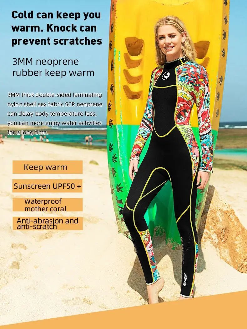 3MM Colourful Thermal Long Sleeve Swimsuit Wetsuit, Neoprene Full